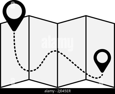 mappa con pin, percorso astratto e simbolo di posizione, illustrazione vettoriale Illustrazione Vettoriale