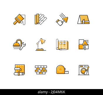 Costruzione e costruzione - icone moderne di stile di design di linea Illustrazione Vettoriale