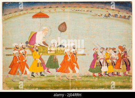 L'imperatore Aurangzeb portò su un palanquin. India, Uttaranchal, Garhwal, circa 1775. Disegni; acquerelli. Acquerello opaco sulla carta Foto Stock