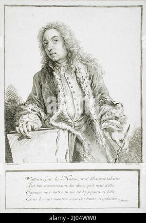 Ritratto di Antoine Watteau. Francis Boucher (Francia, Parigi, 1703-1770). Francia, circa 1727. Stampe; incisioni. Incisione e incisione Foto Stock