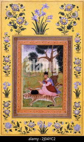 Platone come musicista. India, Impero Mughal, circa 1600; confine: Iran, Qajar, 19th secolo. Disegni; acquerelli. Acquerello opaco, oro e inchiostro su carta Foto Stock