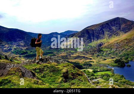 Glanmore Lake, Healy Pass, penisola di Beara, Contea di Kerry, Irlanda Foto Stock