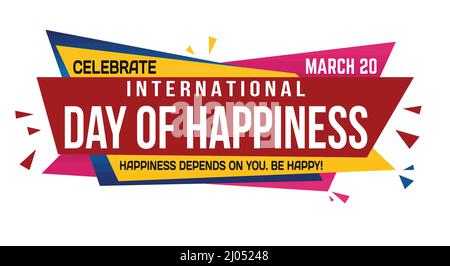Giornata internazionale di felicità banner design su sfondo bianco, illustrazione vettoriale Illustrazione Vettoriale