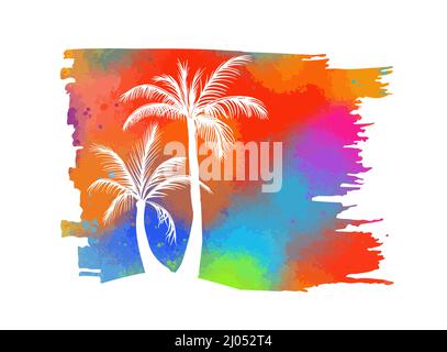 Palme bianche su sfondo arcobaleno. Illustrazione vettoriale Illustrazione Vettoriale