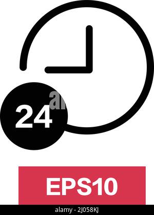 icona dell'orologio a 24 ore. funzionamento 24 ore su 24. Vettore. EPS10. Vettore modificabile. Illustrazione Vettoriale