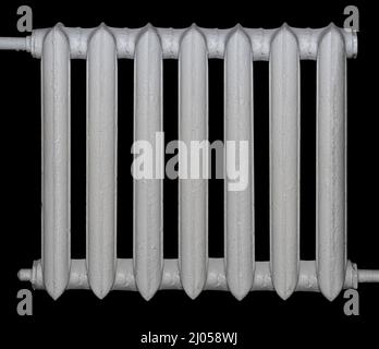 batteria in ghisa per riscaldamento isolato su sfondo nero Foto Stock