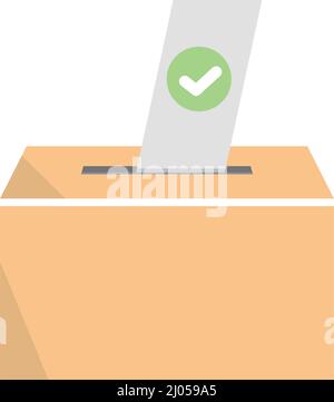 Casella di voto e scheda con segno di spunta. Elezione. Votazioni. Vettori modificabili. Illustrazione Vettoriale