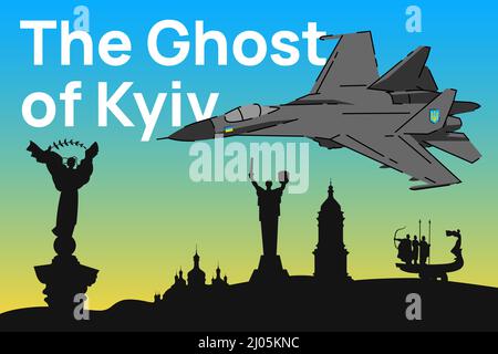 Fantasma di Kyiv Banner. Guerra Russia-Ucraina. Illustrazione vettoriale Illustrazione Vettoriale