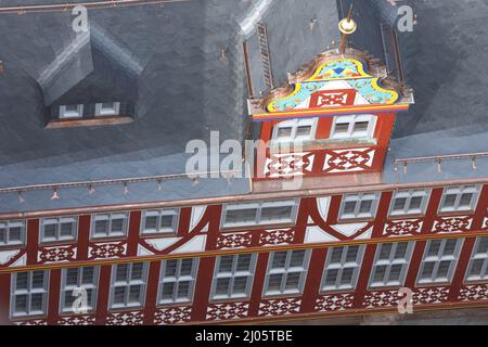 Vista dal Kaiserdom sulla casa a graticcio a Francoforte, Assia, Germania Foto Stock