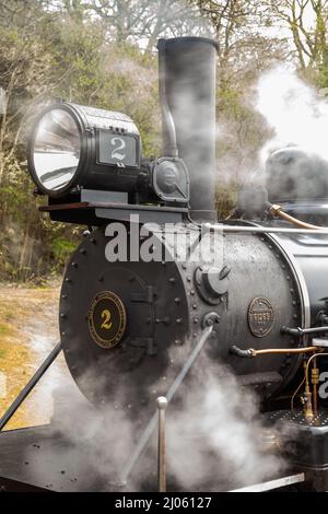 Restaurato 1930 Locomotiva Baldwin motore a vapore sulla Brecon Mountain Railway Galles UK Foto Stock