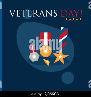Gruppo di medaglie d'oro militari Vector buon giorno veterani Illustrazione Vettoriale