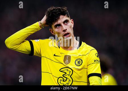 Lille, Francia. 16th Mar 2022. LILLE, FRANCIA - MARZO 16: Kai Havertz del Chelsea FC durante il turno UEFA Champions League di sedici partite tra Lille OSC e Chelsea FC allo Stade Pierre Mauroy il 16 Marzo 2022 a Lille, Francia (Foto di Geert van Erven/Orange Pictures) Credit: Orange Pics BV/Alamy Live News Foto Stock