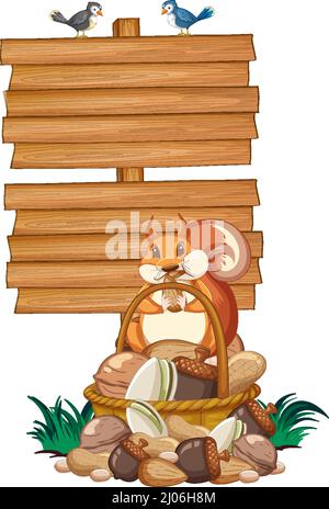 Scoiattolo con insegna in legno illustrazione banner Illustrazione Vettoriale