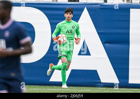 Louis Moise Nascimento Mouquet del PSG durante la UEFA Youth League (U19), Quarter-finals partita di calcio tra Paris Saint-Germain (PSG) e RB Salzburg (FC) il 16 marzo 2022 allo stadio Georges Lefevre di Saint-Germain-en-Laye, Francia - Foto Victor Joly / DPPI Foto Stock