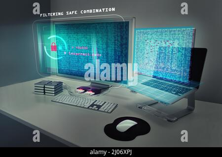 Studio girato di un laptop e computer in una workstation - TUTTO il design su questa immagine è creato da zero da Yuri Arcurs team di professionisti per questo Foto Stock