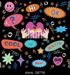 Grande set astratto divertente cartoon forme e personaggi doodles. Illustrazione Vettoriale