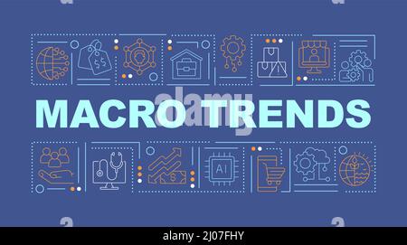 Macro tendenze concetti parola blu scuro banner Illustrazione Vettoriale