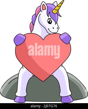 Unicorno abbraccia un cuore Cartoon Clipart Illustrazione Vettoriale