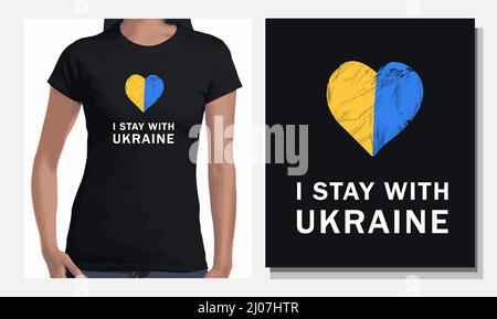 stampa stampabile soggiorno con ucraina. Illustrazione vettoriale a sostegno dell'Ucraina. Il concetto di patriottismo e devozione. Illustrazione Vettoriale