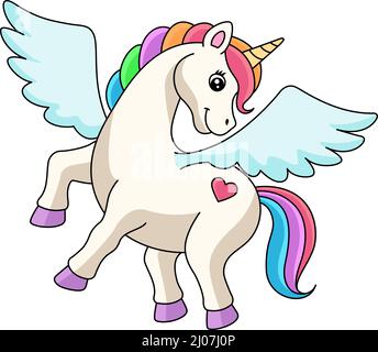 Flying Unicorn Cartoon Coloured Clipart Illustrazione Vettoriale