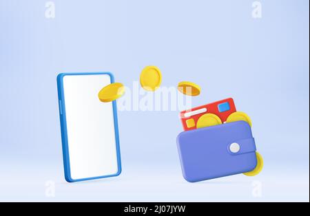3D rendering trasferimento di denaro online tramite cellulare, Illustrazione Vettoriale