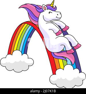 Unicorn scivola sopra la Clipart Arcobaleno Cartoon Illustrazione Vettoriale