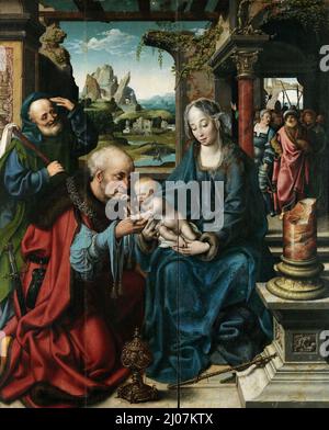 L'Adorazione dei Magi (Trittico, pannello centrale). Museo: Museo di Capodimonte, Napoli. AUTORE: JOOS VAN CLEVE. Foto Stock