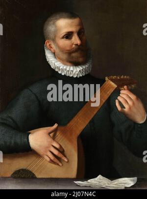 Ritratto di un Lute Player (Orazio Bassani?). Museo: Museo di Capodimonte, Napoli. Autore: AGOSTINO CARRACCI. Foto Stock