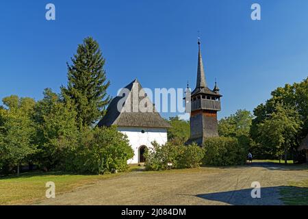 Freilichtmuseum, Bauernhofmuseum, Skanzen, Szentendrei Szabadtéri Néprajzi Múzeum, Regione Tisza, Theiß, Kirche, Glockenturm Foto Stock