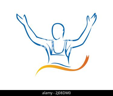 Un Runner che finisce la corsa con gioiosa silhouette Gesture Illustrazione Vettoriale