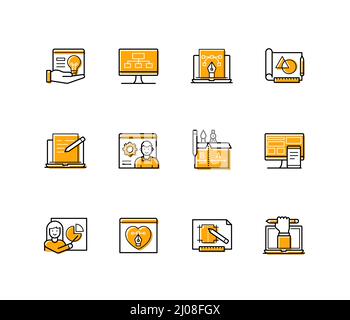 Designer Work - icone moderne di stile linea design Illustrazione Vettoriale