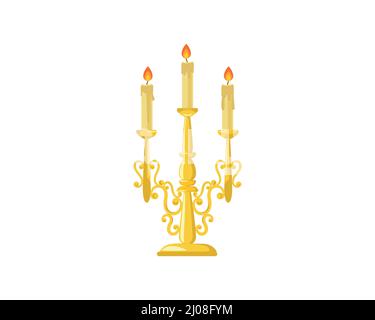 Candlebarum dorato con tre candele Burning Illustrazione Vettoriale