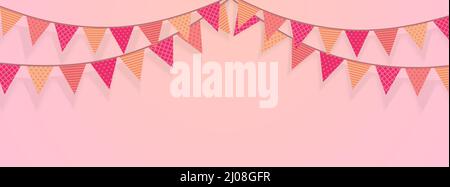 Colore rosa Triangolo bandiere Garland Hanging per la festa di compleanno della ragazza o decorazione del partito Illustrazione Vettoriale