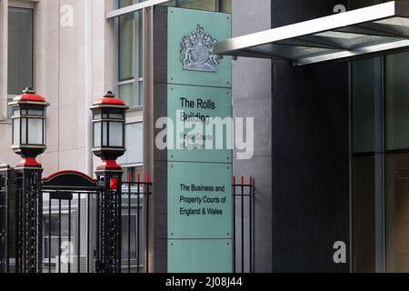 Vista generale dei Rolls Building, Business and Property Courts di Inghilterra e Galles, in cui si sono verificati casi di alta Corte – penale grave o di alto profilo o civile la Foto Stock