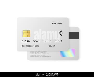 Mockup della carta di credito. Carta vuota bancata vettoriale 3D a debito realistica. Scheda chip vuota in plastica vettoriale Illustrazione Vettoriale
