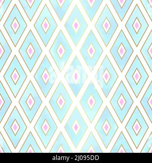 Vettore a pattern senza cuciture in oro turchese con forme geometriche Rhombus con ornamenti rosa Illustrazione Vettoriale