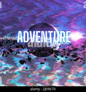 Space Adventure, il pianeta Saturno con anello meteorite, 3D reso Foto Stock