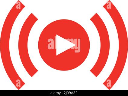 Icona Live streaming. Pulsante di riproduzione e segnale di trasmissione. Vettore modificabile. Illustrazione Vettoriale