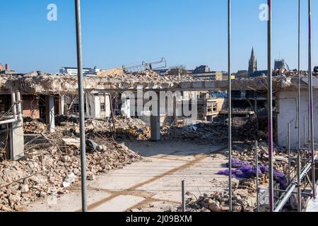 Demolizione del vecchio centro commerciale Broadmarsh nel centro di Nottingham, Nottinghamshire Inghilterra Regno Unito Foto Stock