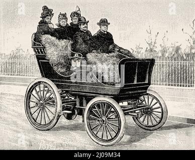 Un'auto ad aria compressa del 19th secolo. Vecchia illustrazione incisa del 19th secolo da la Nature 1899 Foto Stock