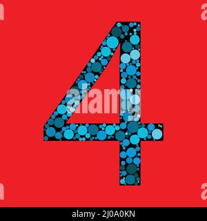 Segno vettoriale numero 4 su sfondo rosso. Il numero si riempie con le forme del cerchio. Illustrazione vettoriale. eps 10 Illustrazione Vettoriale