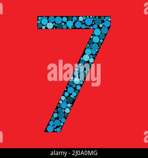 Segno vettoriale numero 7 su sfondo rosso. Il numero si riempie con le forme del cerchio. Illustrazione vettoriale. eps 10 Illustrazione Vettoriale