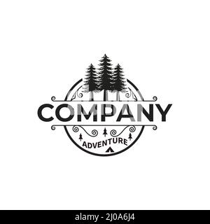 Rustic retro Vintage Logo Design Pino albero, tra cui conifera, abete rosso, elegante Illustrazione Vettoriale