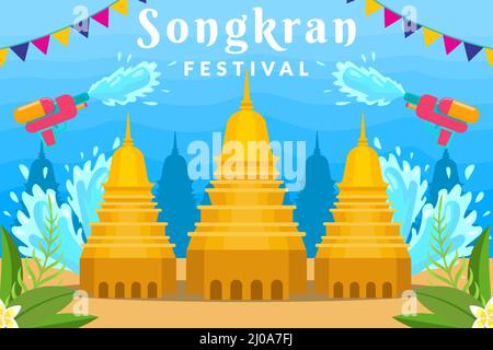 Songkran festival orizzontale banner sfondo illustrazione Illustrazione Vettoriale