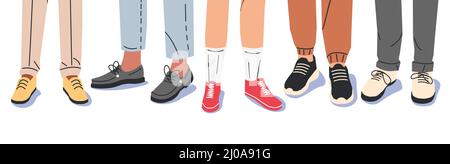 Set di varie scarpe maschio con piedini. Illustrazione Vettoriale