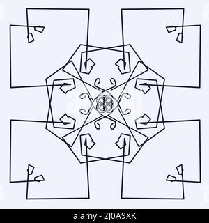 Disegnata a mano e disegnata con quadrati neri e squiggles su sfondo bianco. Foto Stock