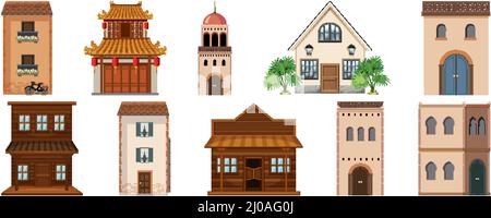 Diversi disegni di case che il mondo illustrazione Illustrazione Vettoriale