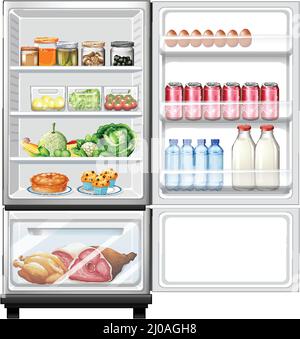 Frigorifero con molte illustrazioni sul cibo Illustrazione Vettoriale