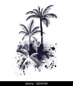 Astrazione dell'albero della palma con i blot. Stampa T-shirt. Illustrazione vettoriale Illustrazione Vettoriale