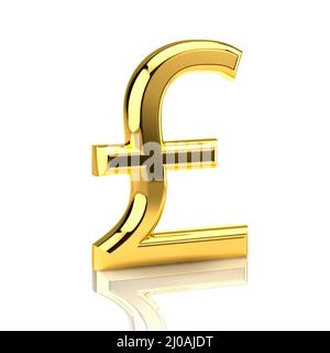 Simbolo della sterlina dorata su bianco Foto Stock